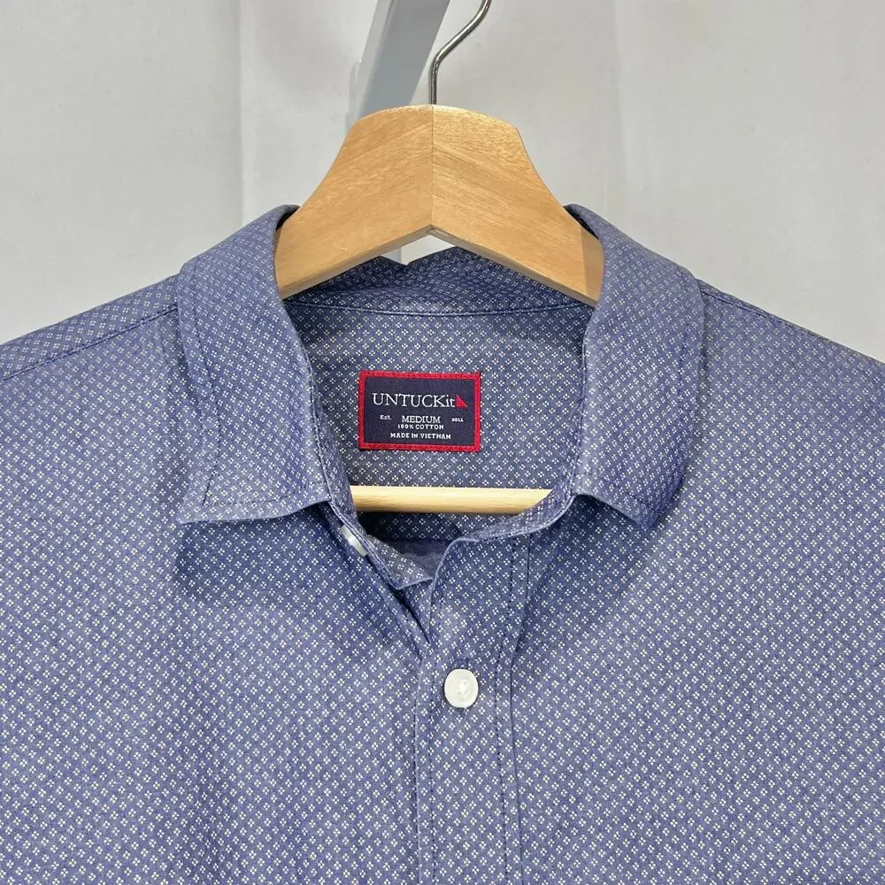 UNTUCKIT Patterned Button Front Long Sleeve Shirt Cotton Blue Size M
